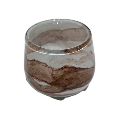 Fink Glas Windlicht MELLA Neu Weiß Braun 9, 5 cm Hoch