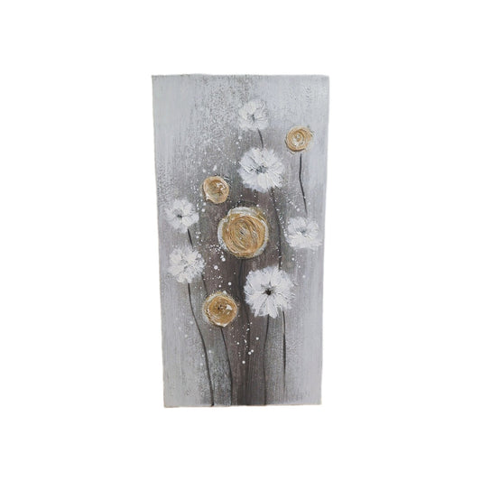 Gilde Gemälde Pusteblume mit Sisalapplikation Grau Weiß  Gelb  60x30 cm