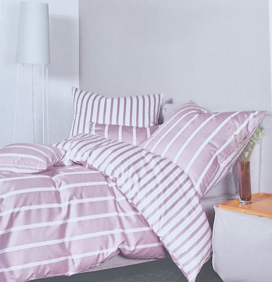 Janine Moderne Mako-Satin Wende Bettwäsche NEU Streifen Weiß Rosa 155x220cm