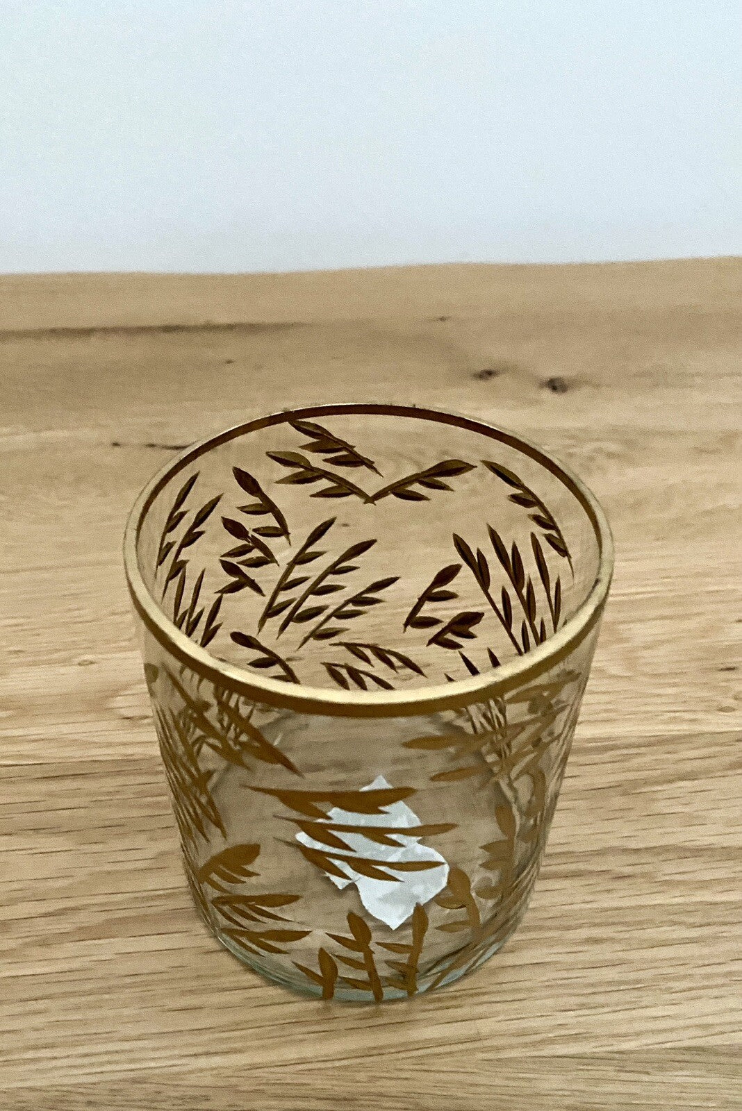 Am Design chices Teelichtglas geschliffen NEU Blattmotiv Klar Gold 10,5 cm Hoch