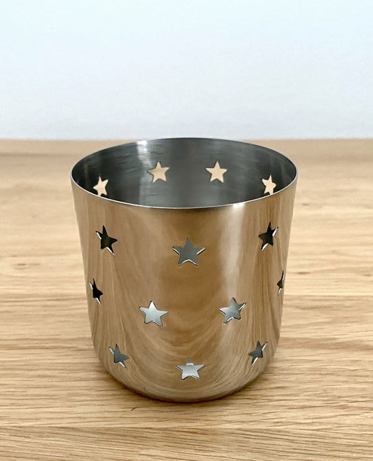 Fink modernes Edelstahl Windlicht LUCY Neu Sterndesign 8cm Rund