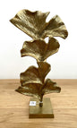 Gilde moderne Aluminium Skulptur GINKGO NEU Gold auf Sockel 50 cm Hoch