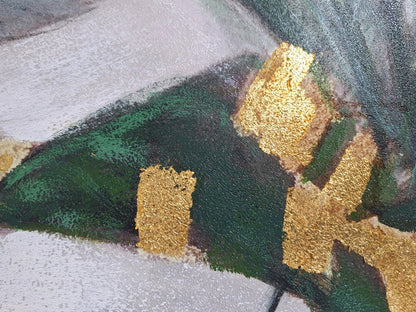 Gilde chices Gemälde „Leaf“ NEU Grün Grau Gold 90x60 cm