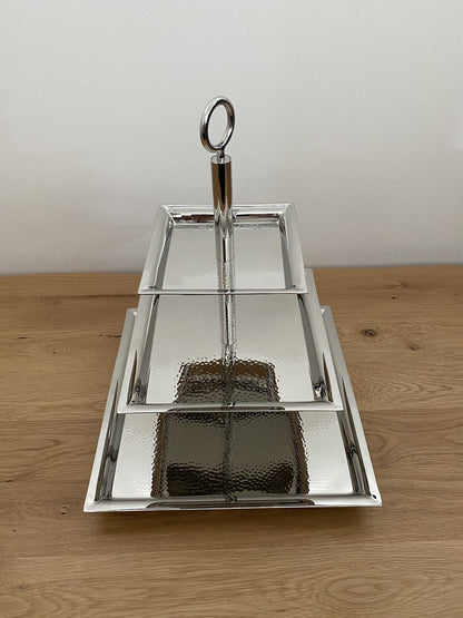 Fink Moderne Edelstahl 3er Etagere NAGANO NEU Gehämmert 44 cm Hoch