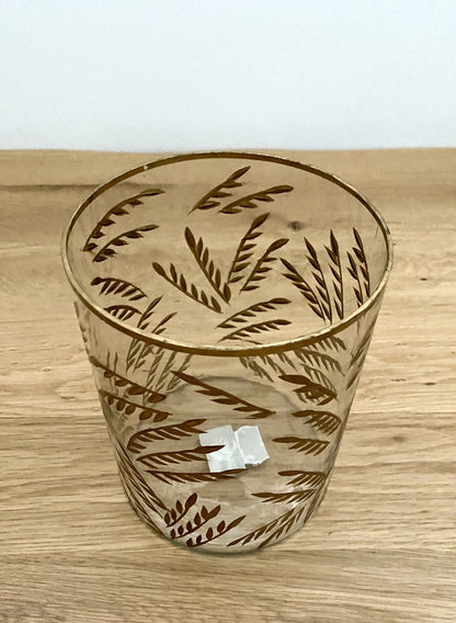 Am Design chices Teelichtglas geschliffen NEU Blattmotiv Klar Gold 16 cm Hoch
