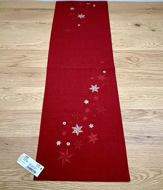 Sander Weihnachts-Tischband STARFLAKE Bestickt Rot Gold 25x160cm