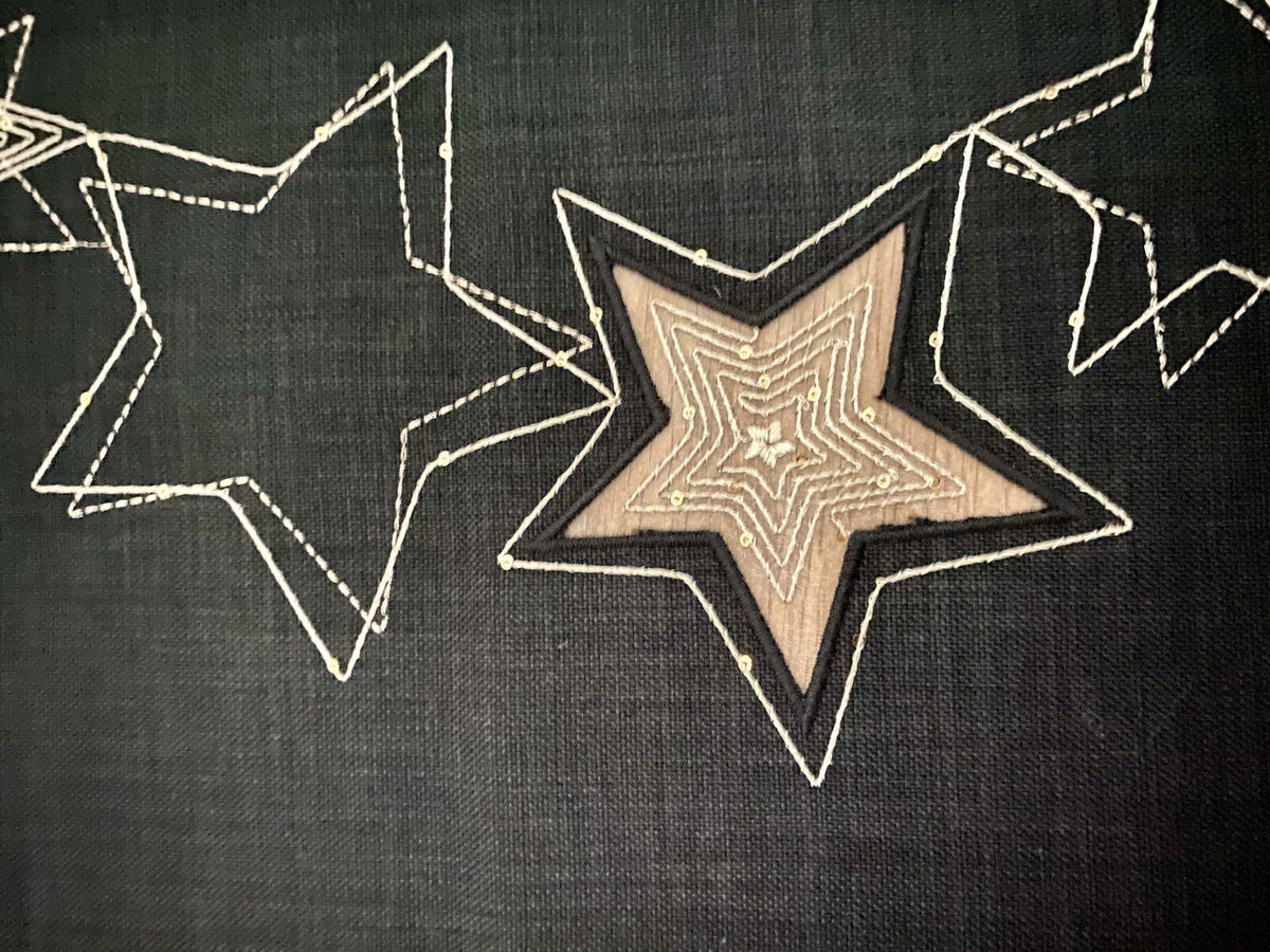 Sander Weihnachts-Läufer LYRA Sterne bestickt Schwarz Gold 38x85cm