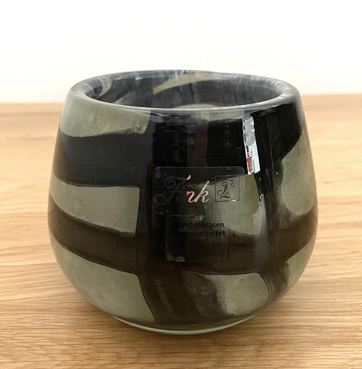 Fink modernes Glas Windlicht MARLY NEU Salbei-Schwarz 9,5 cm Hoch