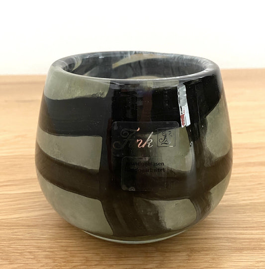 Fink modernes Glas Windlicht MARLY NEU Salbei-Schwarz 9,5 cm Hoch