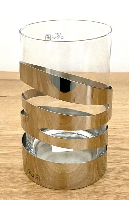 Fink modernes  Edelstahl Windlicht JAZZ NEU Poliert mit Glas 16,5 cm Hoch
