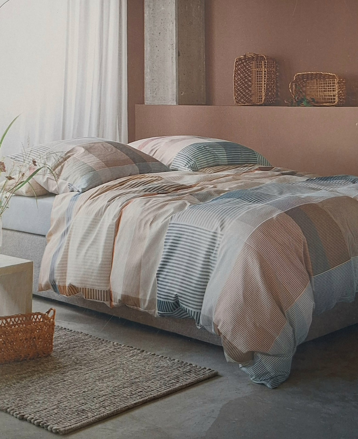 Irisette Mako-Satin Bettwäsche NEU Streifen Blau Rost Türkis 155x220 cm