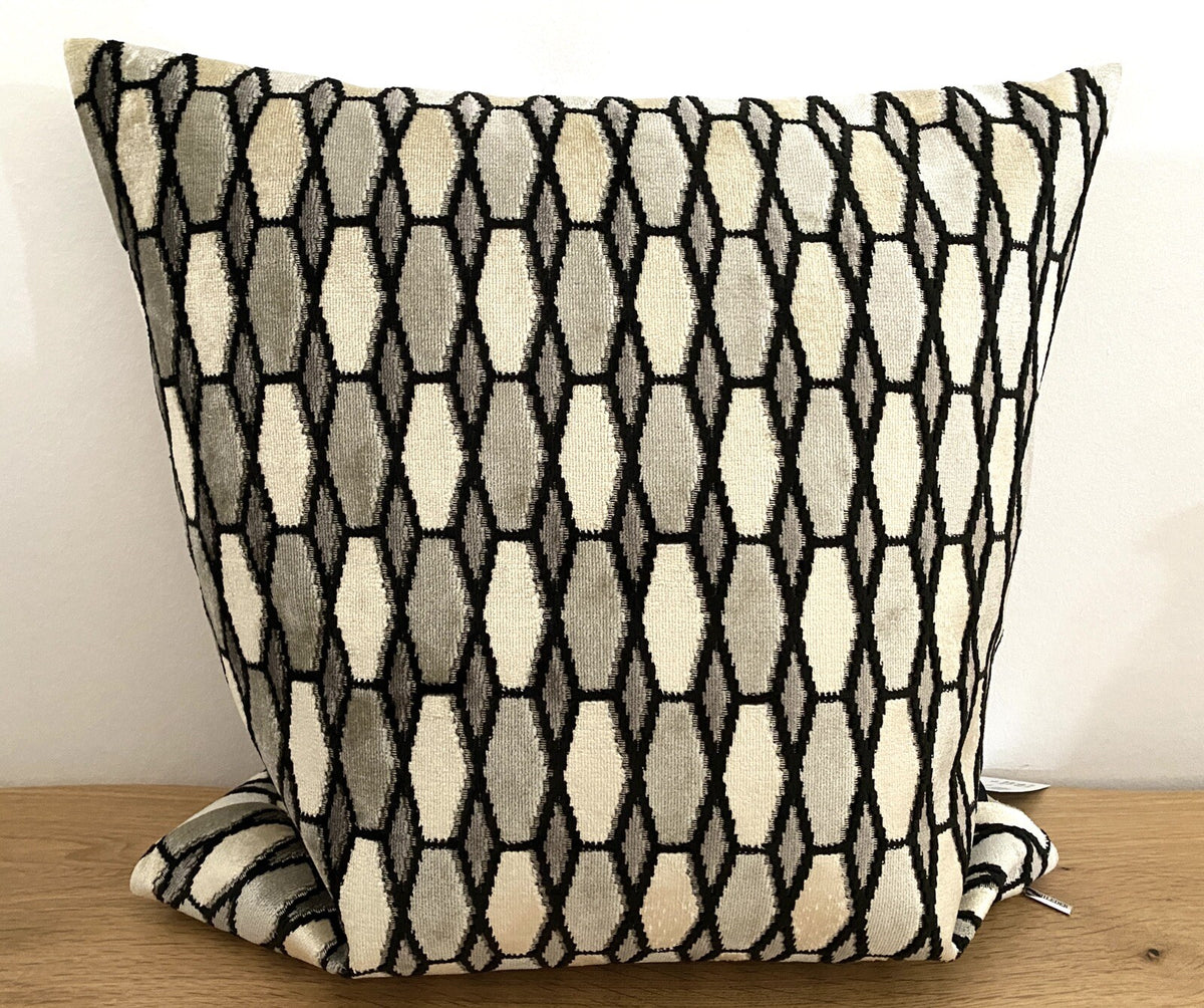 Rohleder Samt Kissenhülle  CRYSTAL NEU Abstrakt Schwarz Beige Vanille 45x 45 cm