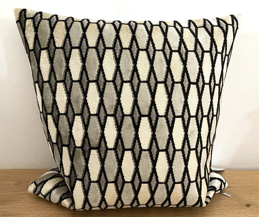 Rohleder Samt Kissenhülle  CRYSTAL NEU Abstrakt Schwarz Beige Vanille 45x 45 cm