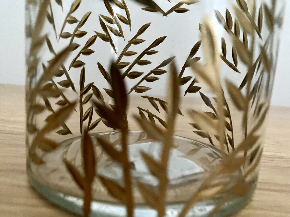 Am Design chices Teelichtglas geschliffen NEU Blattmotiv Klar Gold 10,5 cm Hoch