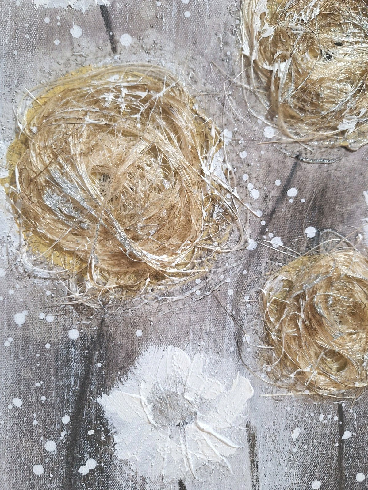 Gilde Gemälde Pusteblume mit Sisalapplikation Grau Weiß  Gelb  60x30 cm
