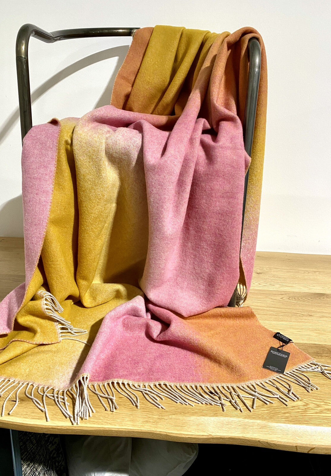 Rohleder Wolldecke Ombre‘ Magenta NEU Farbverlauf Gelb Orange Pink  135x220 cm