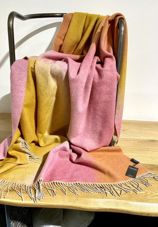 Rohleder Wolldecke Ombre‘ Magenta NEU Farbverlauf Gelb Orange Pink  135x220 cm