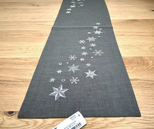 Sander Weihnachts-Tischband STARFLAKE Bestickt Anthrazit Silber 25x160cm