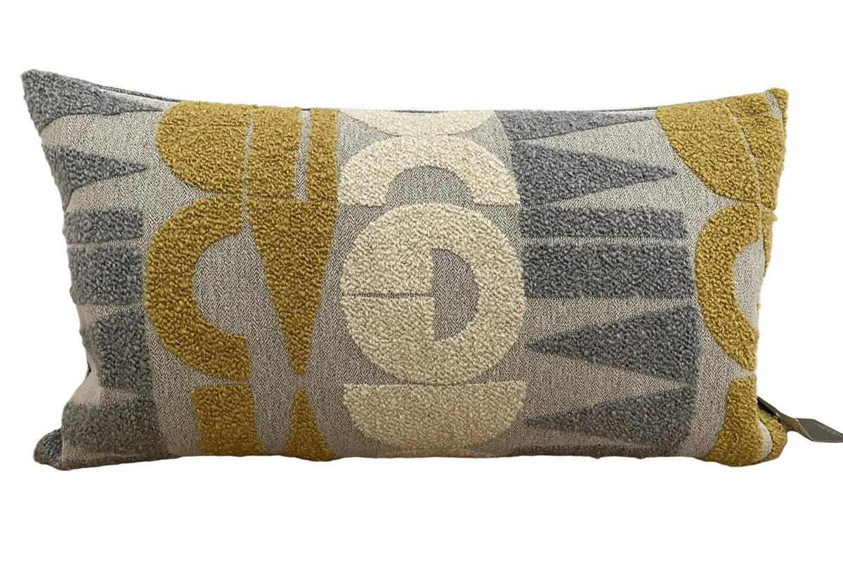 Rohleder moderne Jaquard Wende-Kissenhülle RUNE SUN NEU Gelb Creme Grau 60x35 cm