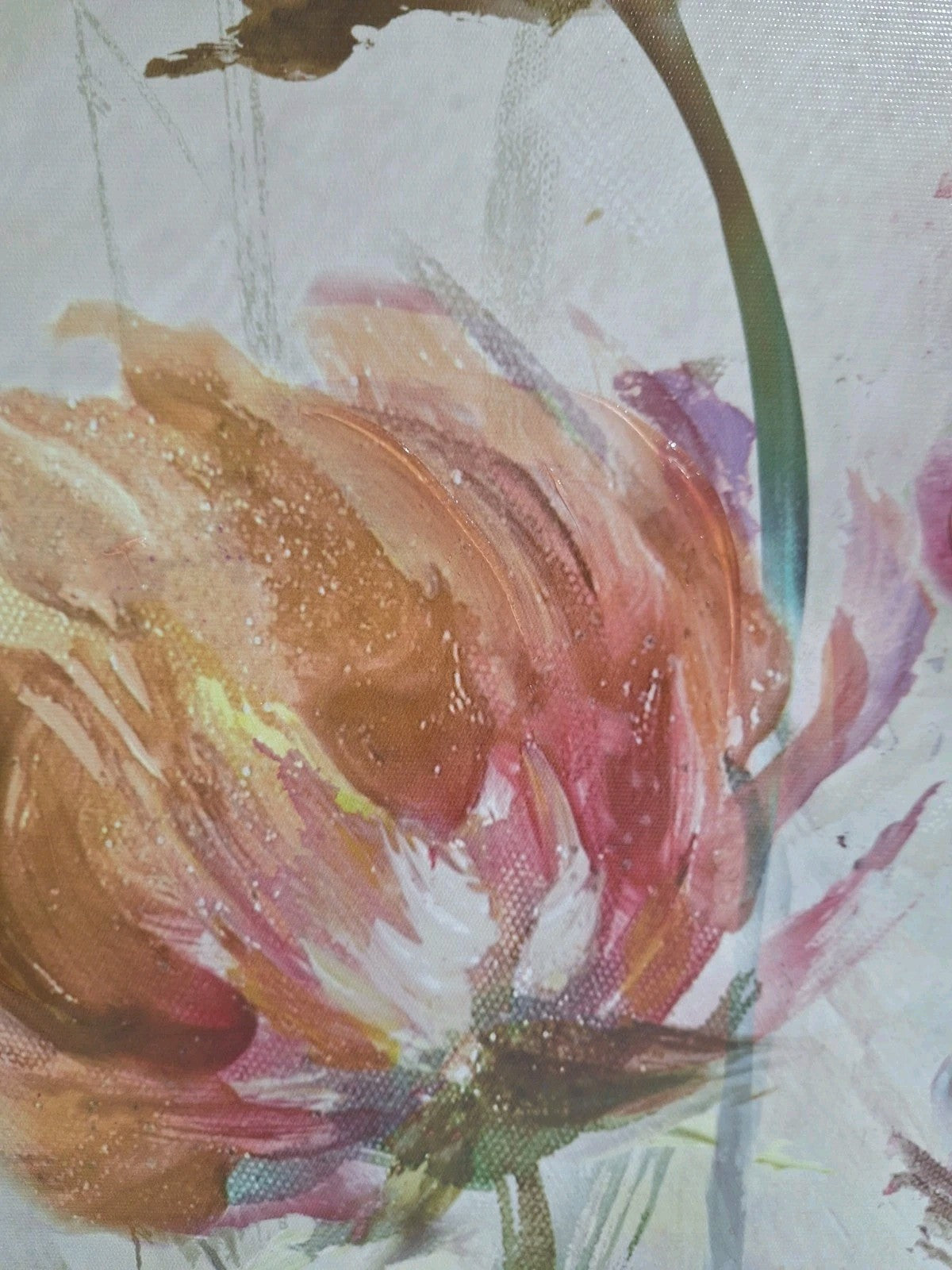 Gilde Gemälde Blüten Abstrakt NEU Pink Gelb Grün 70x70cm