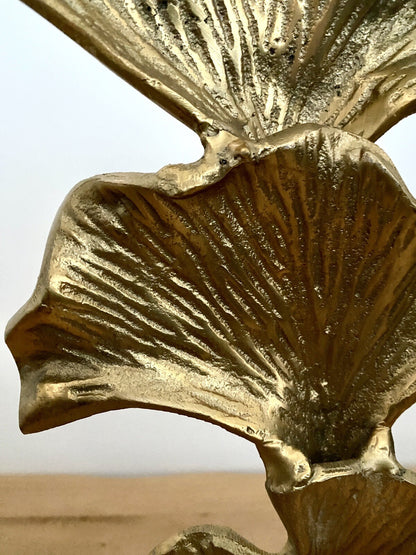 Gilde moderne Aluminium Skulptur GINKGO NEU Gold auf Sockel 50 cm Hoch