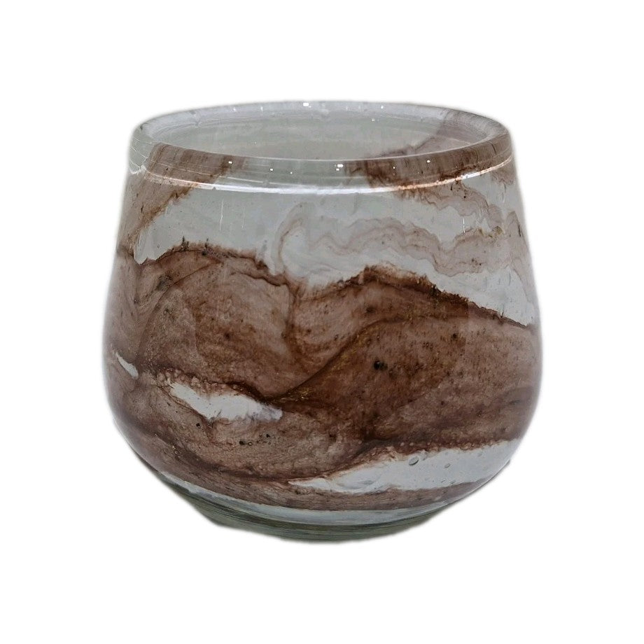 Fink Glas Windlicht MELLA Neu Weiß Braun 9, 5 cm Hoch