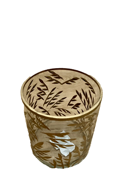 Am Design edeles Teelichtglas geschliffen NEU Blattmotiv Klar Gold 10,5 cm Hoch