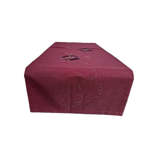Sander Bestickter Tischläufer Flower Broschüre Weinrot Gold 50x150cm
