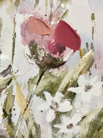 Gilde chices Gemälde Blumenfeld NEU  Weiß Pink Grün 60x60 cm