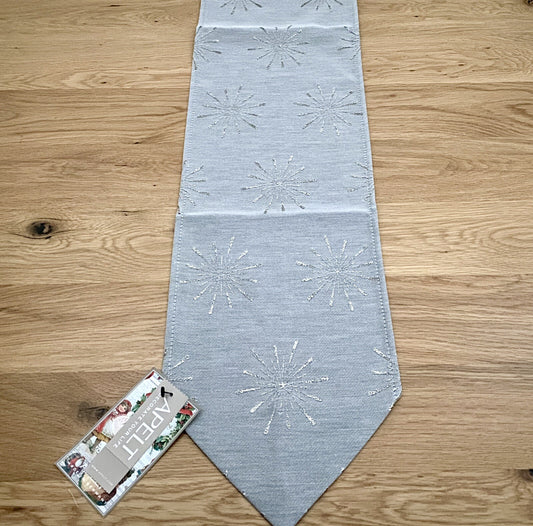 Apelt Jaquard Weihnachts-Tischband Sterne Grau Champagner 25x175cm