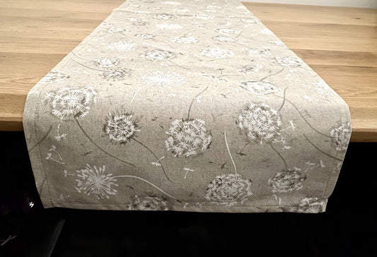 DEKORATEX Chicer Outdoor Tischläufer NEU Pusteblumen Design Sand Weiß  40x140 cm