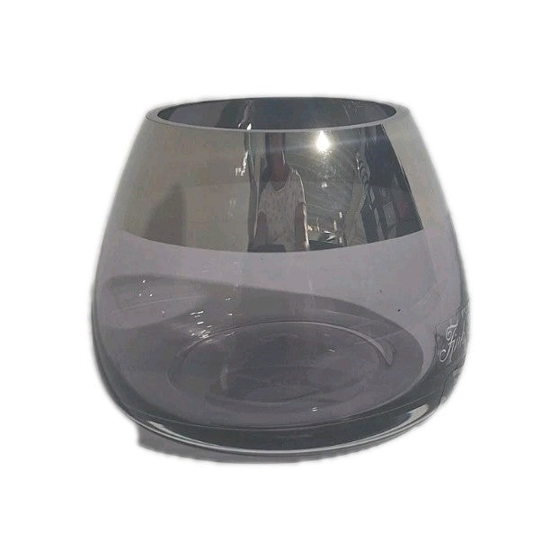 Fink modernes  Windlicht Bella NEU Grau mit Silberstreifen 9 cm Hoch