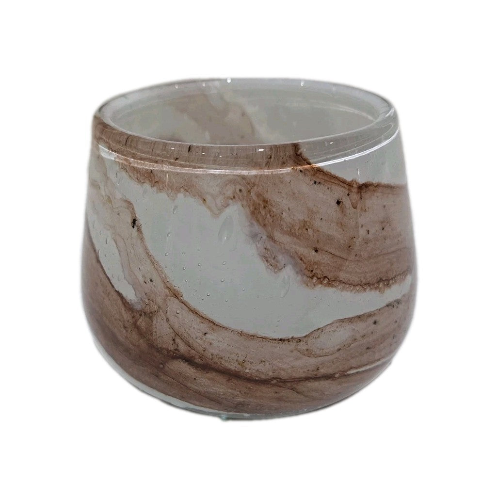 Fink Glas Windlicht MELLA Neu Weiß Braun 9, 5 cm Hoch