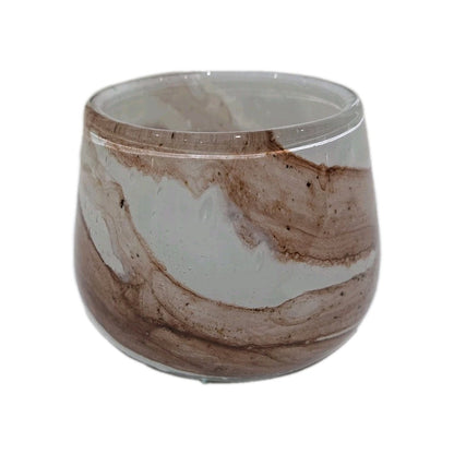 Fink Glas Windlicht MELLA Neu Weiß Braun 9, 5 cm Hoch
