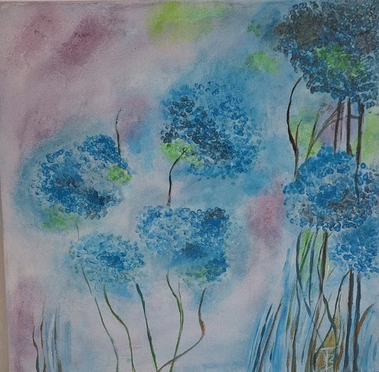 Gemälde Pusteblume Abstrakt NEU Türkis Rosa Maigrün 40x40 cm