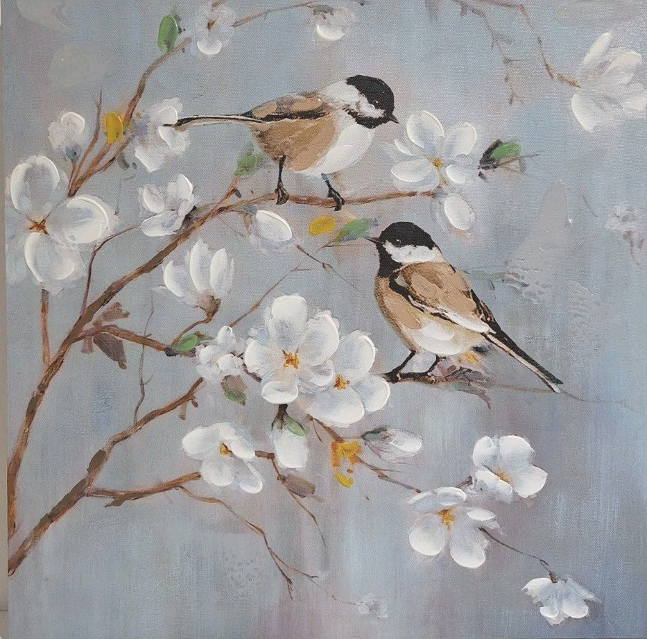 Formano Gemälde Blütenzweig NEU Blau Weiß Beige 40x40cm