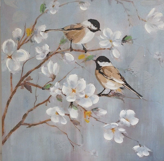 Formano Gemälde Blütenzweig NEU Blau Weiß Beige 40x40cm