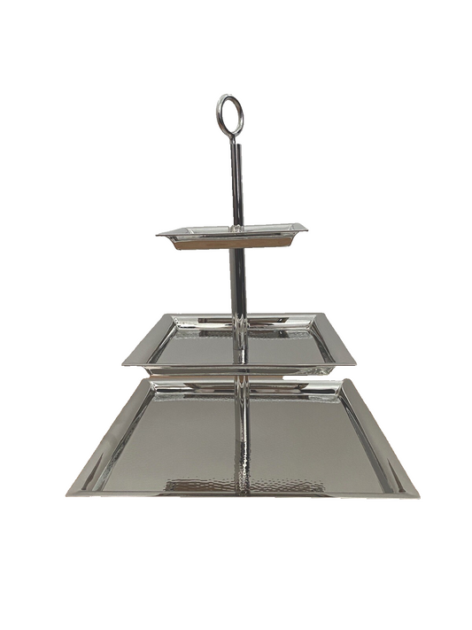 Fink Moderne Edelstahl 3er Etagere NAGANO NEU Gehämmert 44 cm Hoch