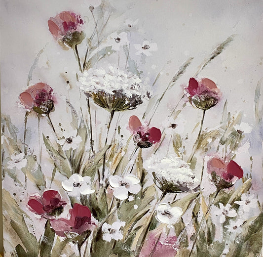 Gilde chices Gemälde Blumenfeld NEU  Weiß Pink Grün 60x60 cm