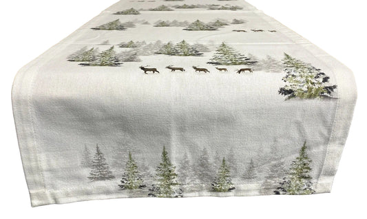 Apelt Weihnachts-Tischläufer Winterwald Digitaldruck Natur Grün Braun 48x140cm