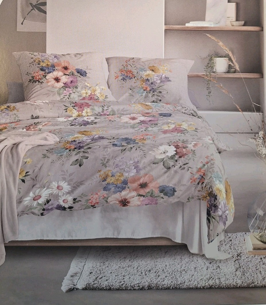 Irisette Mako-Satin Bettwäsche NEU Blumen Grau Grün Rose 155x220 cm