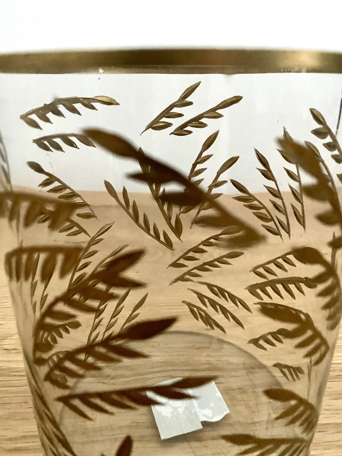Am Design chices Teelichtglas geschliffen NEU Blattmotiv Klar Gold 16 cm Hoch