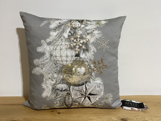 Apelt Weihnachts- Kissenhülle Kugeln Zapfen Grau Weiß Gold 49x49cm