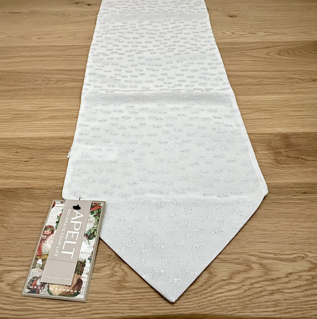 Apelt Jaquard Weihnachts-Tischband Sterne Weiß Silber  24x175cm