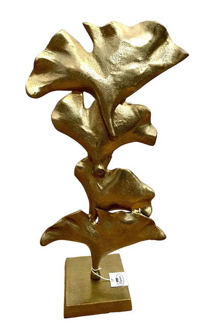 Gilde moderne Aluminium Skulptur GINKGO NEU Gold auf Sockel 50 cm Hoch