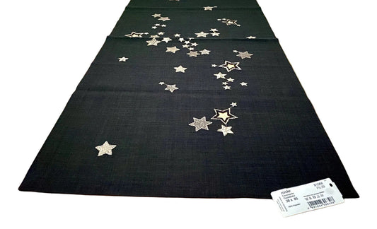 Sander Weihnachts-Läufer CASSIOPEIA Sterne bestickt Schwarz Gold 38x85cm
