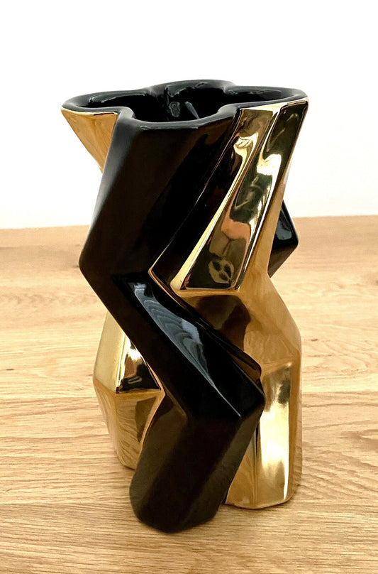 Gilde Dreamlight Keramik Vase NEU Schwarz Gold  19,5 cm Hoch