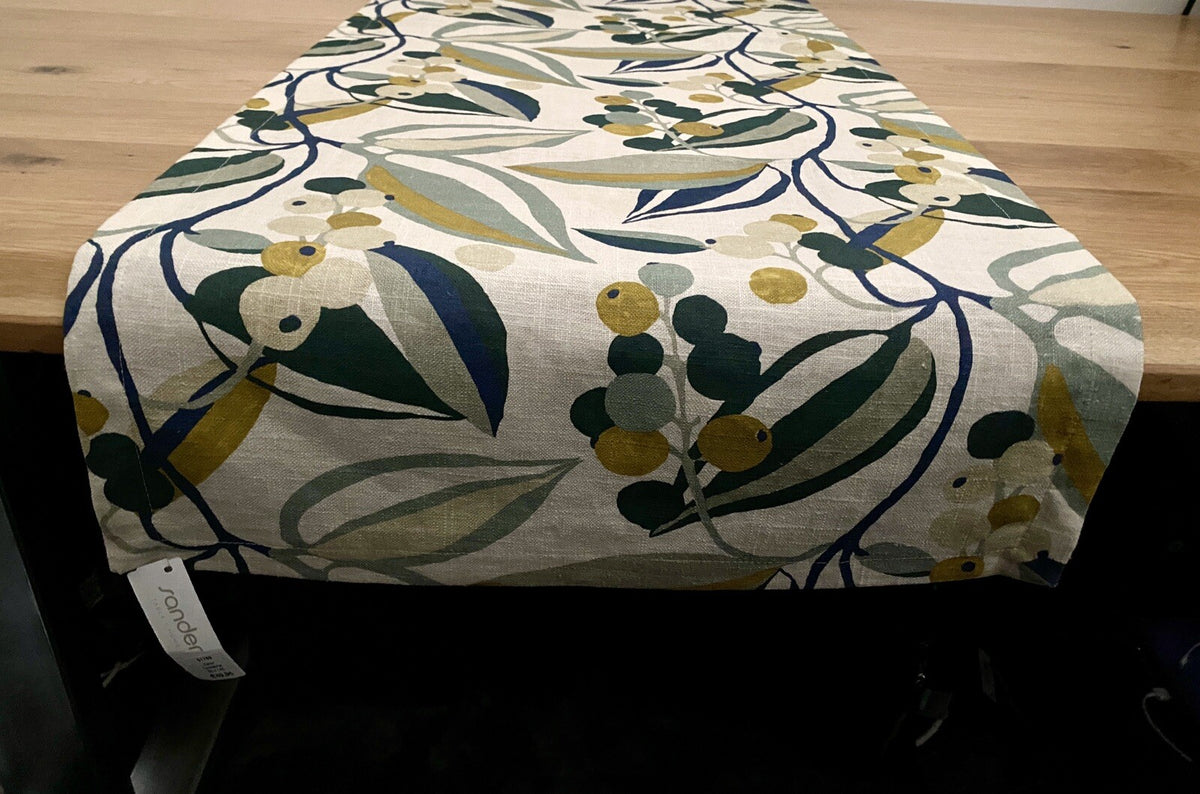 Sander chicer Tischläufer ELENOR NEU Bedruckt Senf Jade Blau Natur 50x140 cm