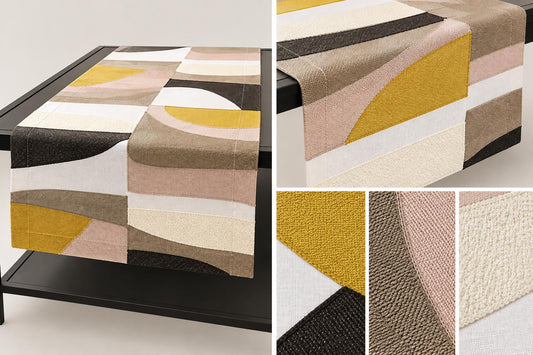 Raumstil Tischläufer mit hochwertiger Stickerei - Taupe, Braun, Rose & Senf 41 x 89 cm
