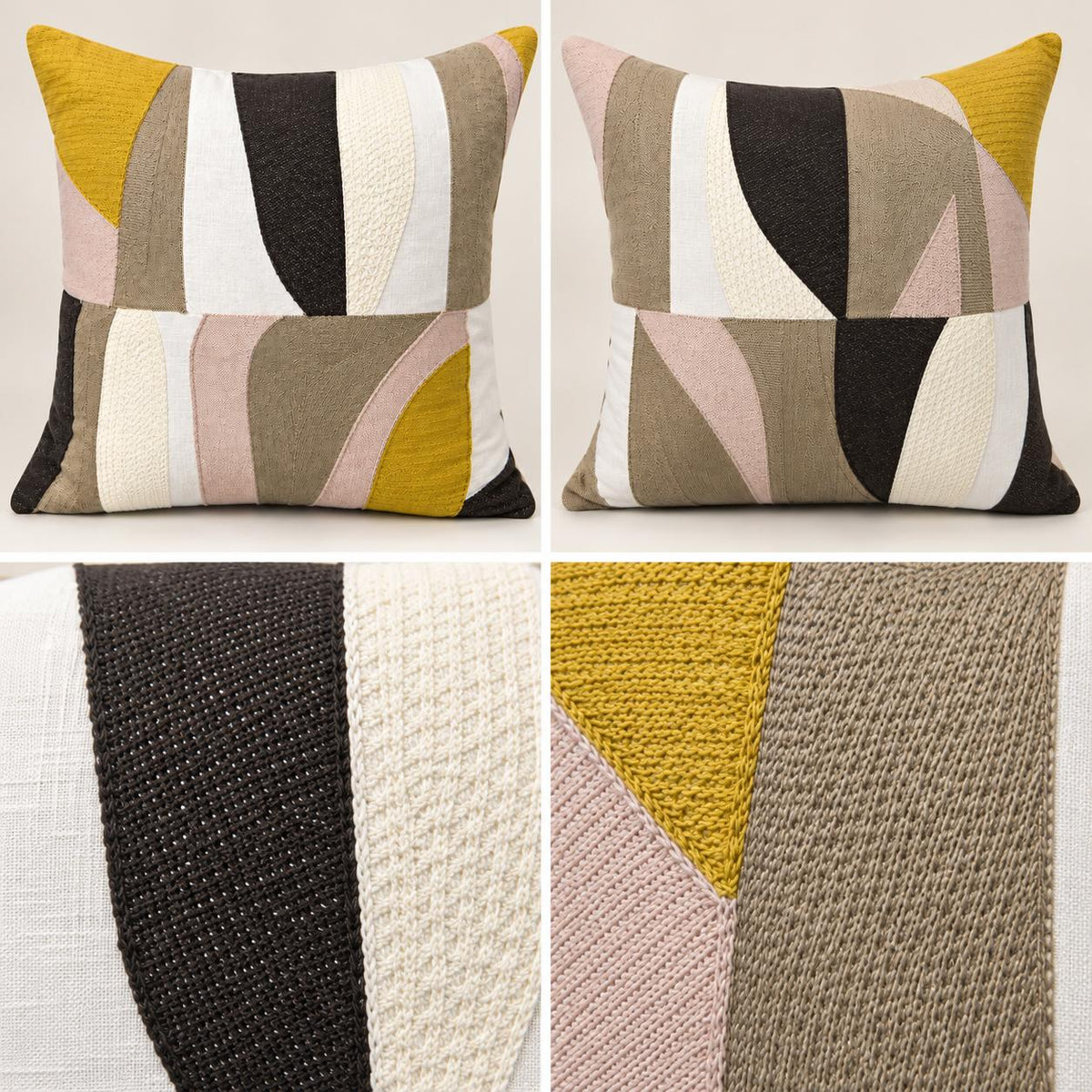 Raumstil Dekokissen bestickt - Natur, Taupe, Rose, Senf-45x45 cm, inclusive Füllung